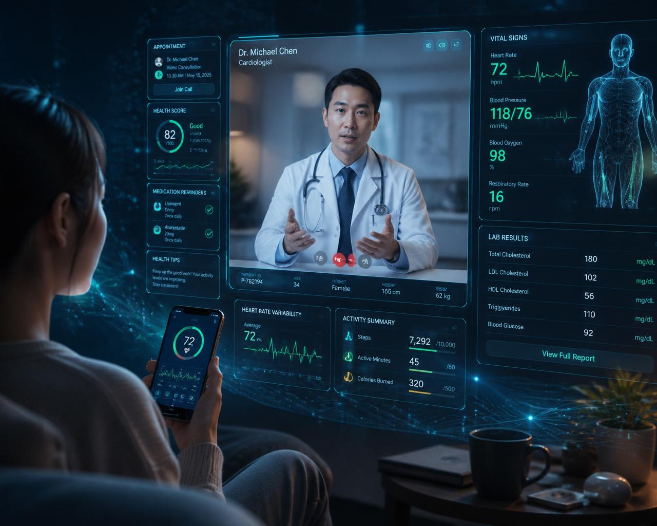 Telemedicina 2.0 PlugPix: médico em teleconsulta, paciente e dashboard